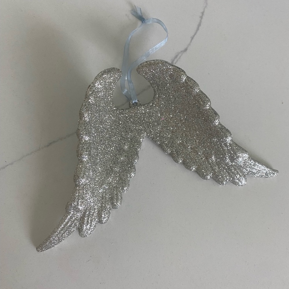 Silver Glitter Angel Wings Christmas Ornament 🪽